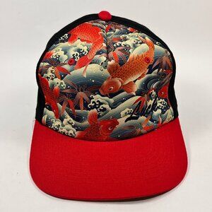 Carlos Santana Snap Back Hat Cap Red Black Luck Koi Fish Baseball Mens